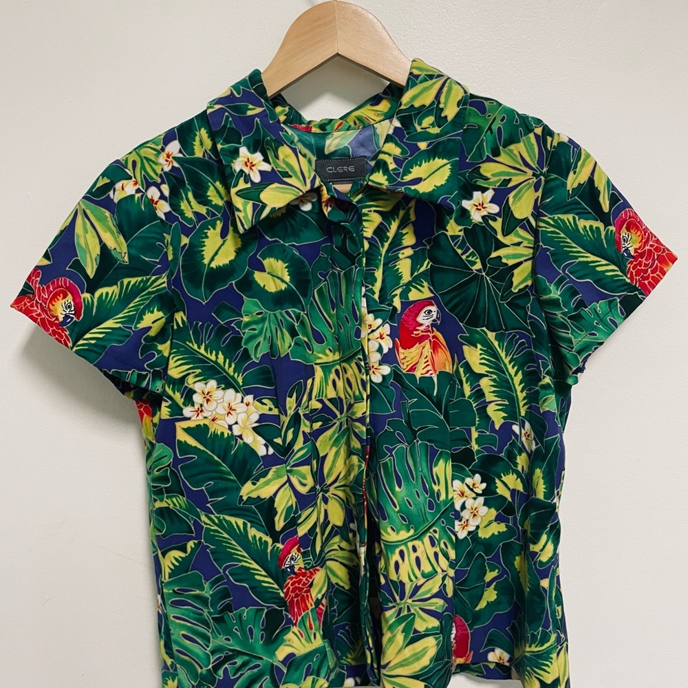 Women's Tropical Button Down Shirt - Green